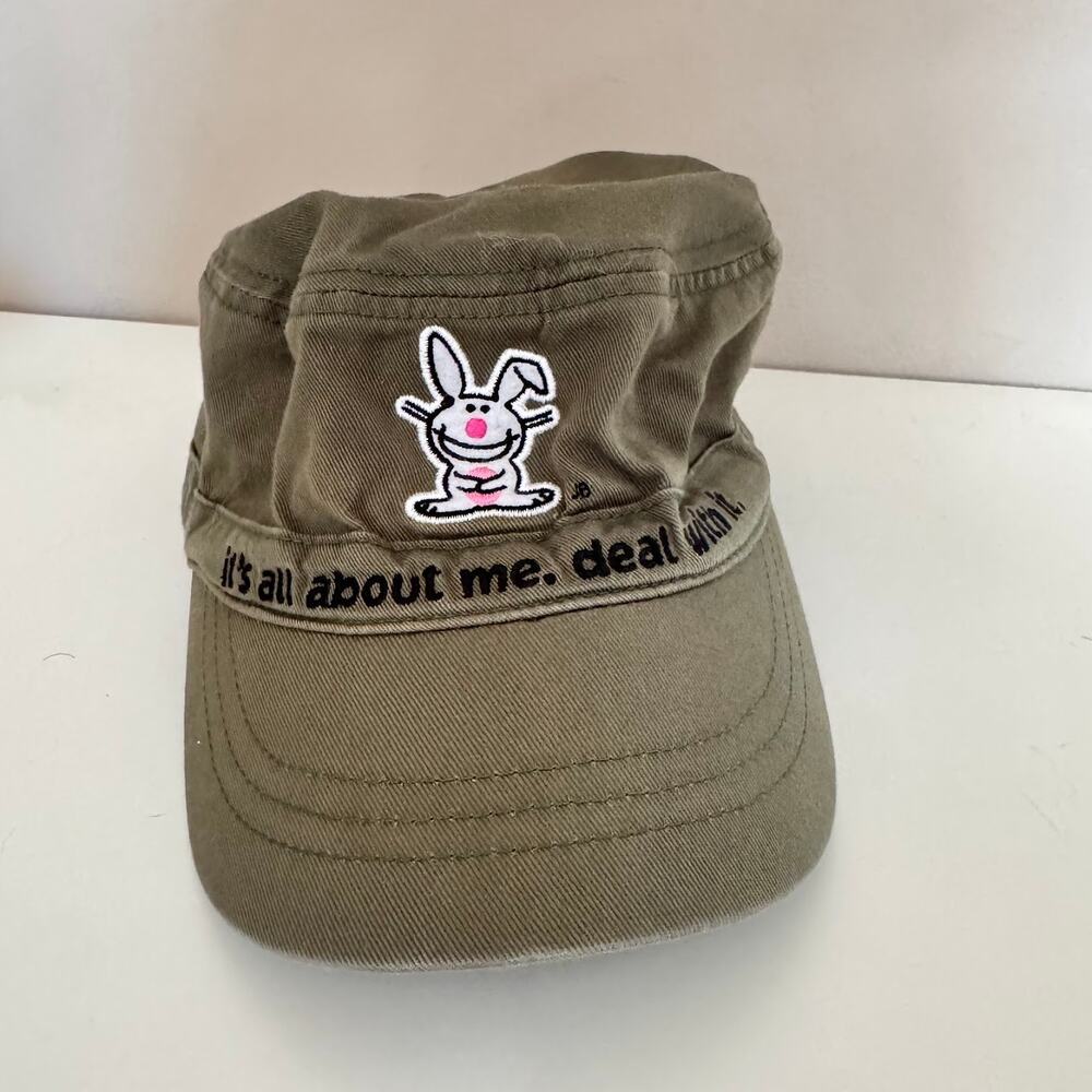 Jim Benton It's Happy Bunny Army Green Hat "It's All About Me. Deal with It" Y2K
